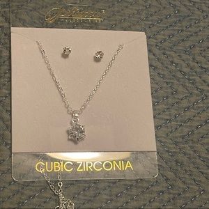 Silver Tone Cubic Zirconia Necklace/Earring Set